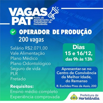 200 Vagas de Operador de ProduÃ§Ã£o